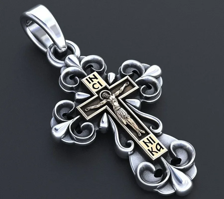 3g 3D Cross With A Crucifix In Jesus Gold Pendant  Customized 925 Solid Sterling Silver Pendant