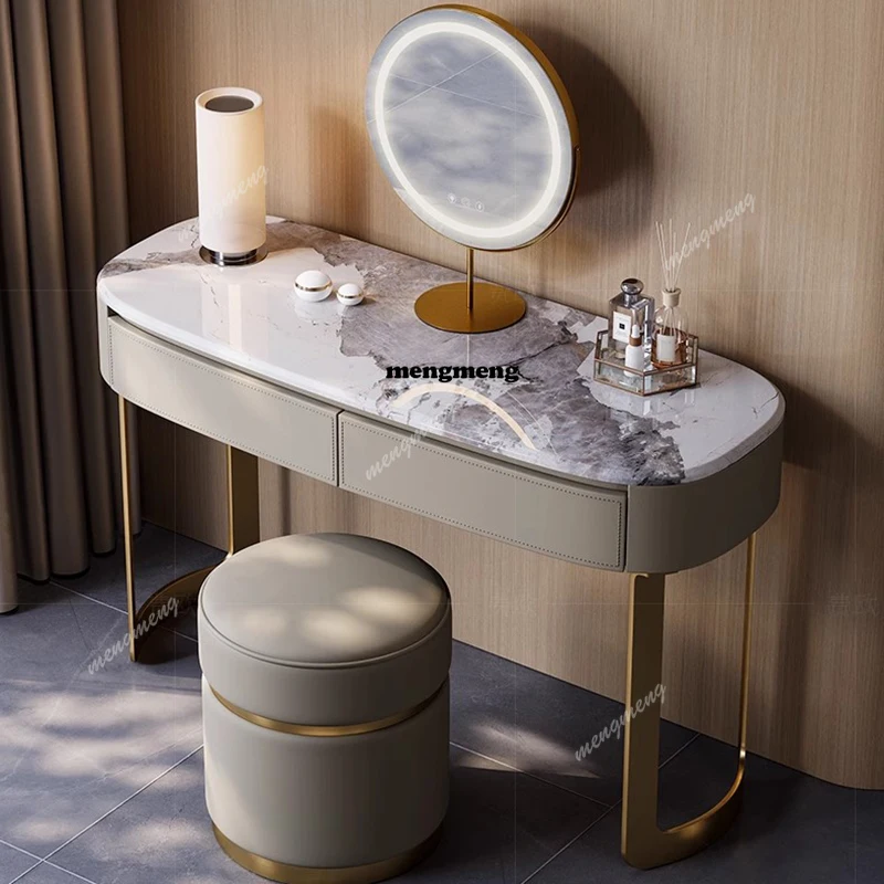 

Modern Luxury Vanity Table Bedroom Makeup Mirror Desk Dressing Table Drawers Jewelry Light Penteadeira Postmodern Furniture