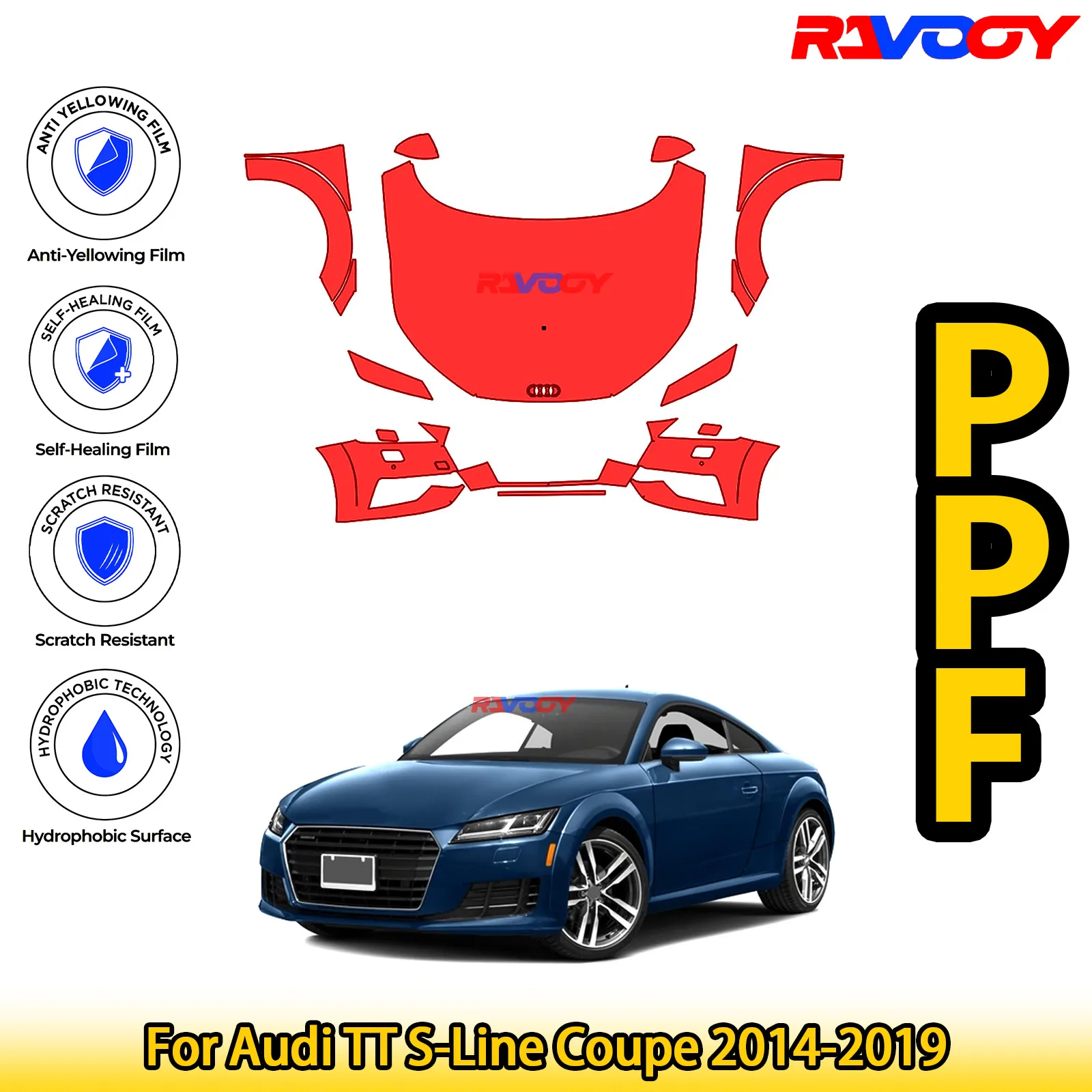 

For Audi TT S-Line Coupe 2014-2019 Glossy Matte Black Precut front PPF Kit Paint Protection Film