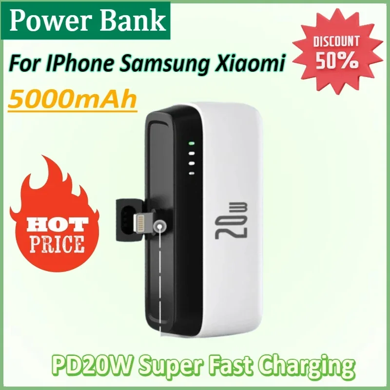 

PD20W 5000mAh Capacity 20W Mini Power Bank Fast Charging LED Indicator Power Bank Pocket Power Bank for IPhone Samsung Xiaomi