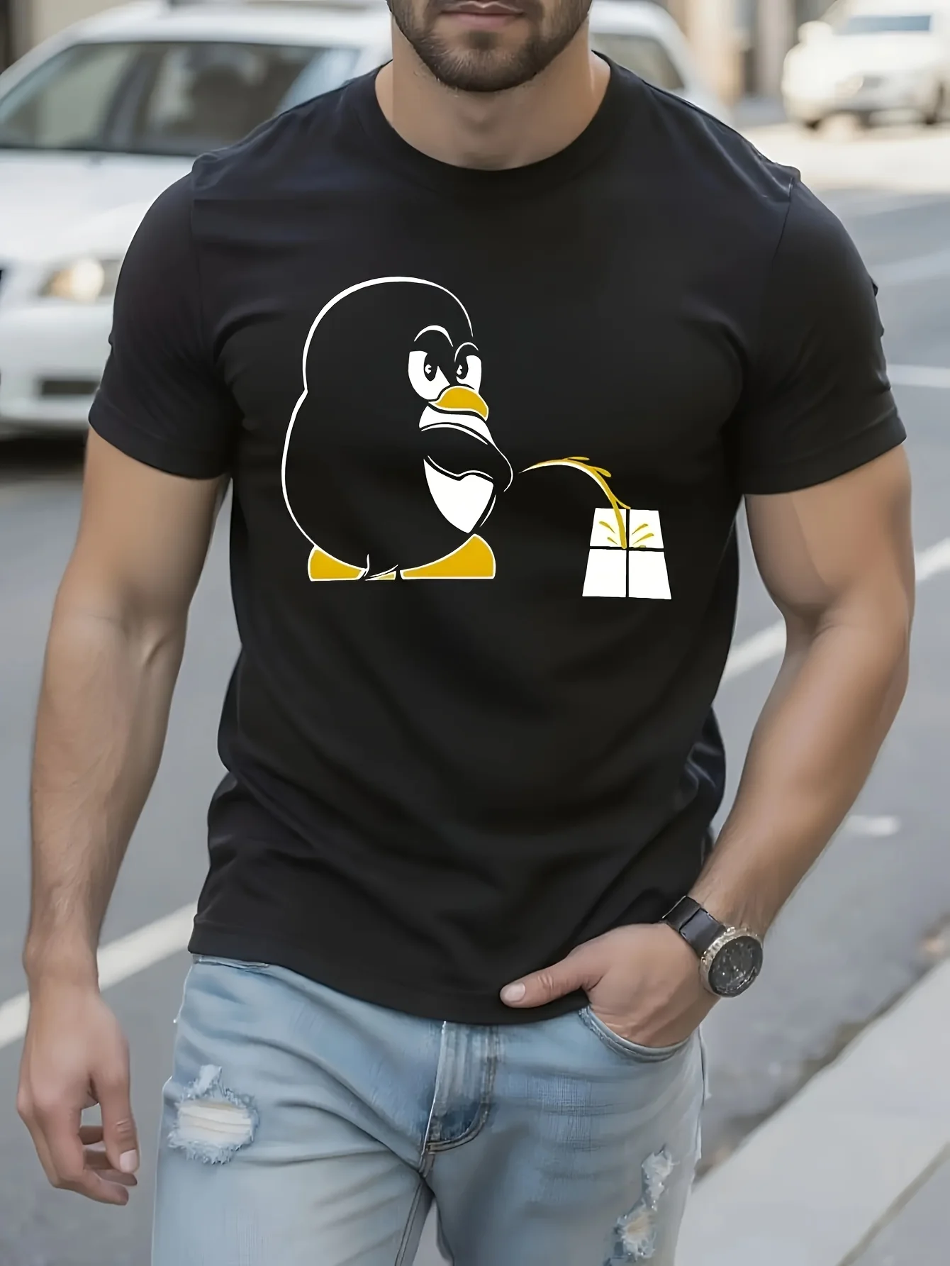 2026 Men'S Linux Tux Geek Graphic Tee - Enjoyable Sudo Root Command Design, Crew Neck Shirt, Ideal for Tech Lovers And Coders, M