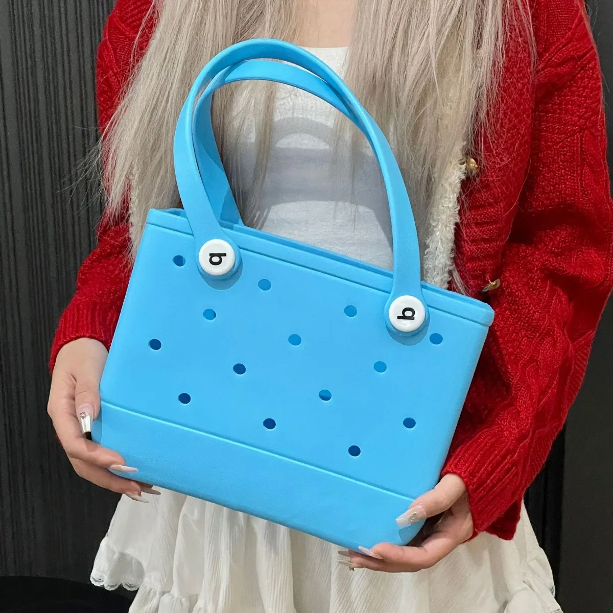 Bolso de mano de playa S/M, cesta de almacenamiento de piscina de verano de goma EVA impermeable, bolso de hombro tipo shopper para mujer, bolso de gelatina Croc, bolso de playa para chico