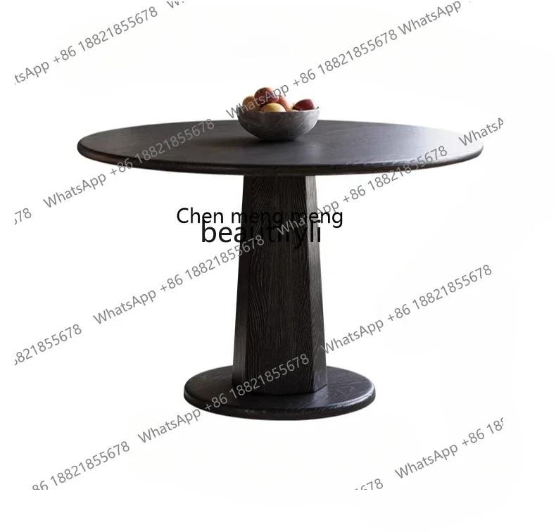 17832 French retro solid wood dining table small apartment ash wood balcony negotiation table medium antique black small round t