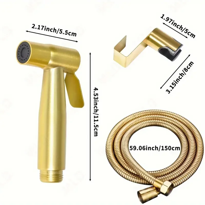 1 Set Golden Toilet Handheld Bidet Sprayer, Stainless Steel Bathroom Companion, High-Pressure Shower Kit, 59-Inch Flexible Hose,