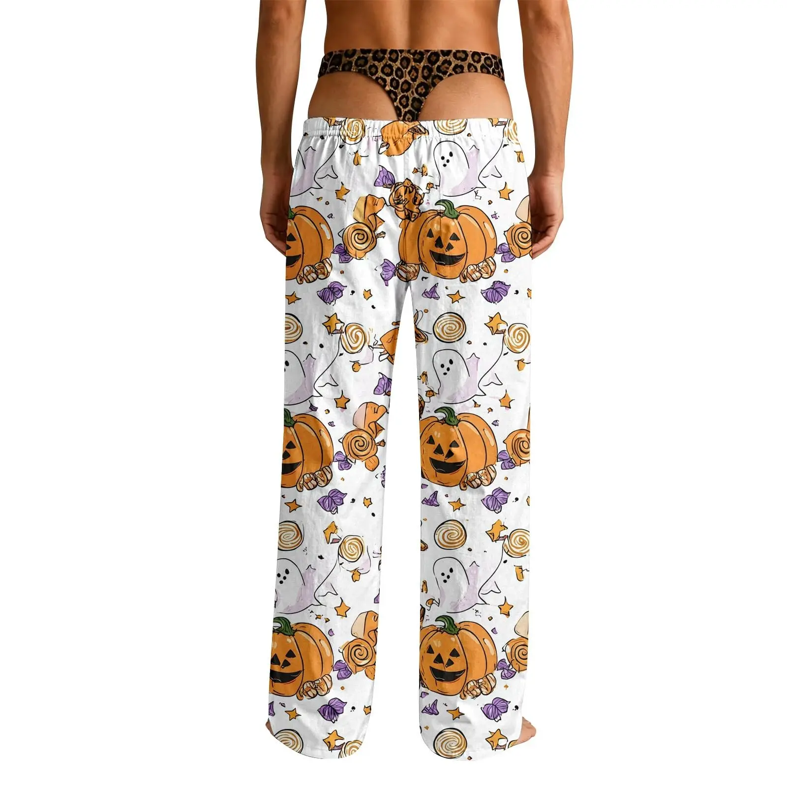 Halloween-themed Pajama Pants Men Children, Featuring Pumpkin, Ghost, and Candy Print. Soft, Casual, and Perfect for The Holiday