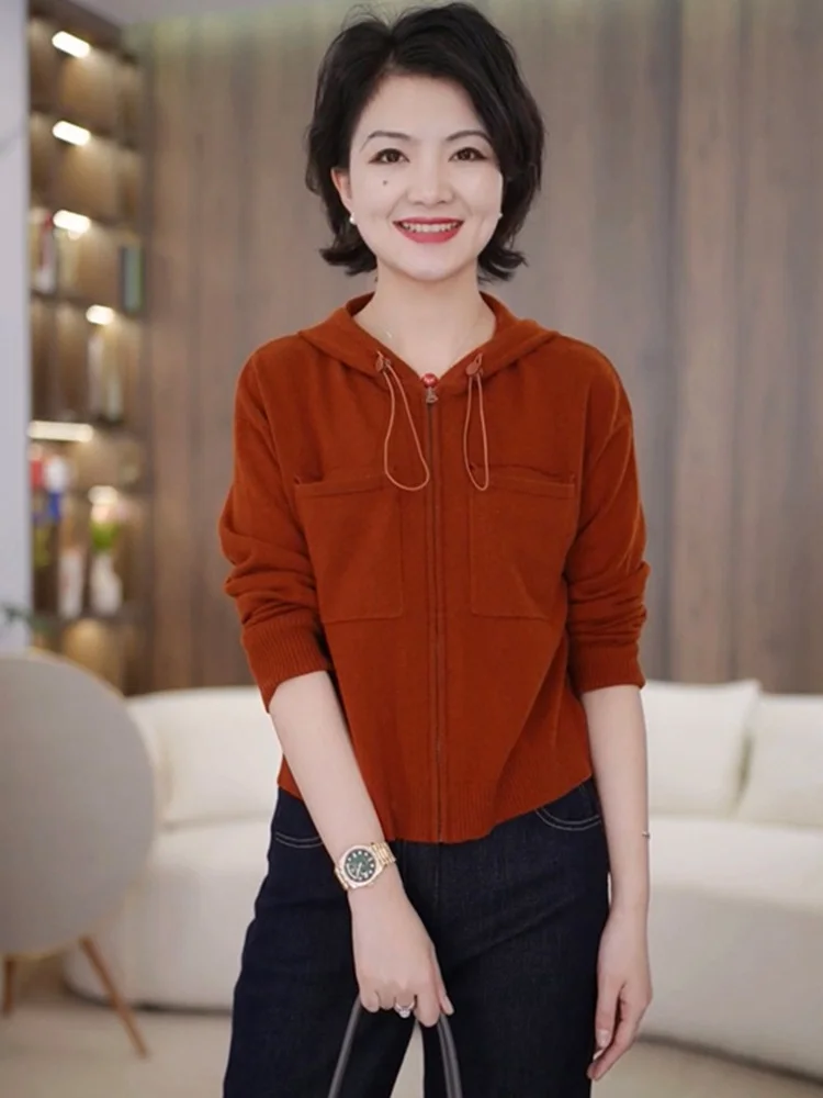 

Comfortable Zipper Hoodie Knitwear Long Sve Women's irt Sli Early Autumn Faionable Versatile Slimming Top