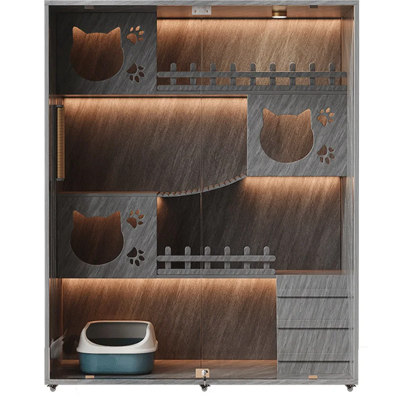

Tempered glass high density board cat villa cat house