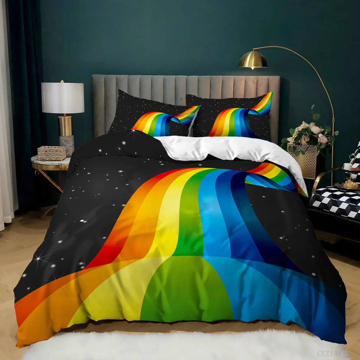 Rainbow Pride Bedding Set Rainbow Duvet Cover Set Rainbow Stripe Design 3 Pieces Soft Microfiber Bedding Queen/King Size