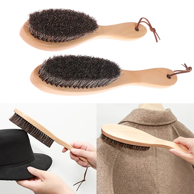 1 Pc Horse Hair Brush Wooden Handle Shoe Polish Brush Soft Horsehair Laundry Cleaning Brush Anti-Static Cleaning Care Brush