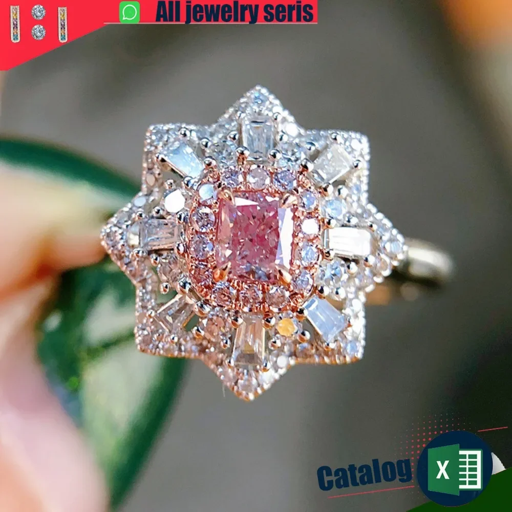

Pink Sparkling Diamond Ring Rhombus Versatile Ring for Women