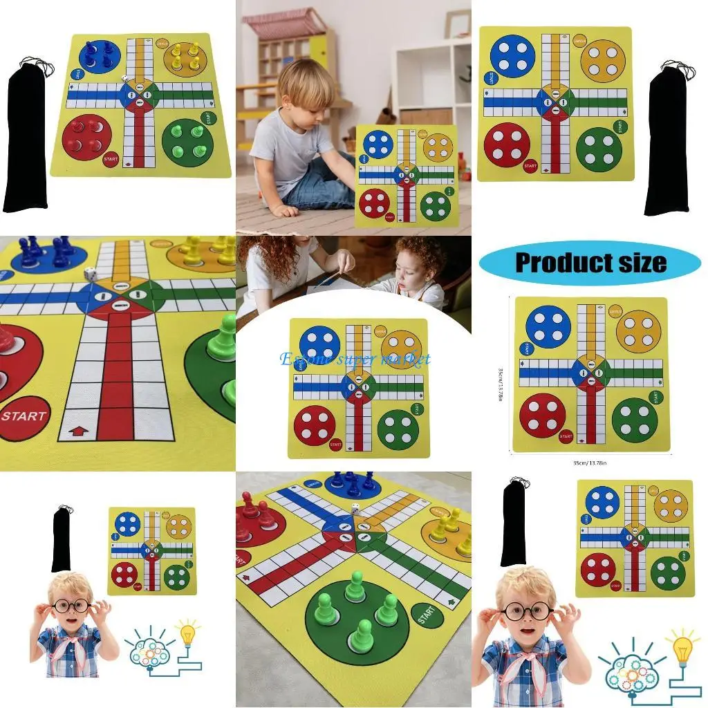 

090B Colorful Ludo Flying Chess Game Mouse Pad Board for Kids Adults Compact Ludo Flying Chess Set for Indoor Outdoor Play