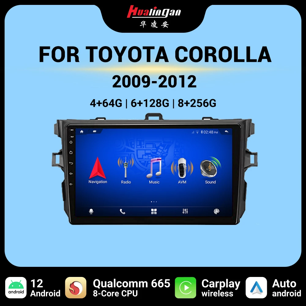 Hualingan qualcomm665 android12 car stereo for Toyota Corolla 2009 2010 2011 2012 Wireless CarPlay Android Auto 9 inch GPs