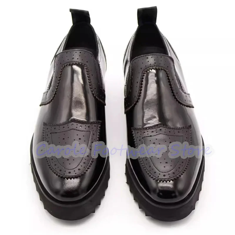 British Style Chunky Bottom Height Increasing Loafers Male Carving Elegant Brand Leather Shoes Handmade Men's Business Shoes