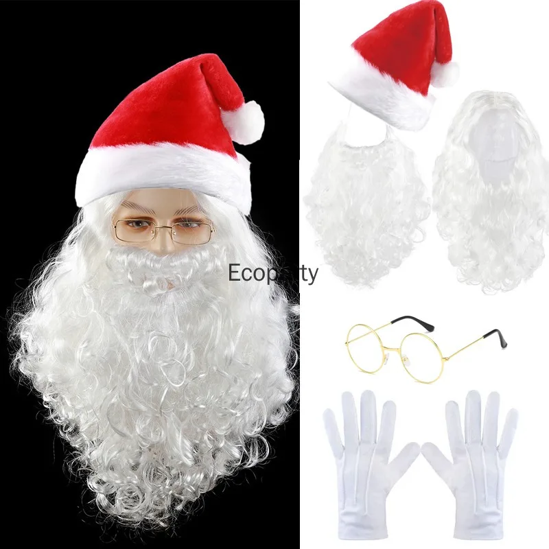 

New Santa Claus Cosplay Beard Wig Set Fancy White Beard Wigs Role Play Hair Accessory Set Adult Halloween New Year Decoration