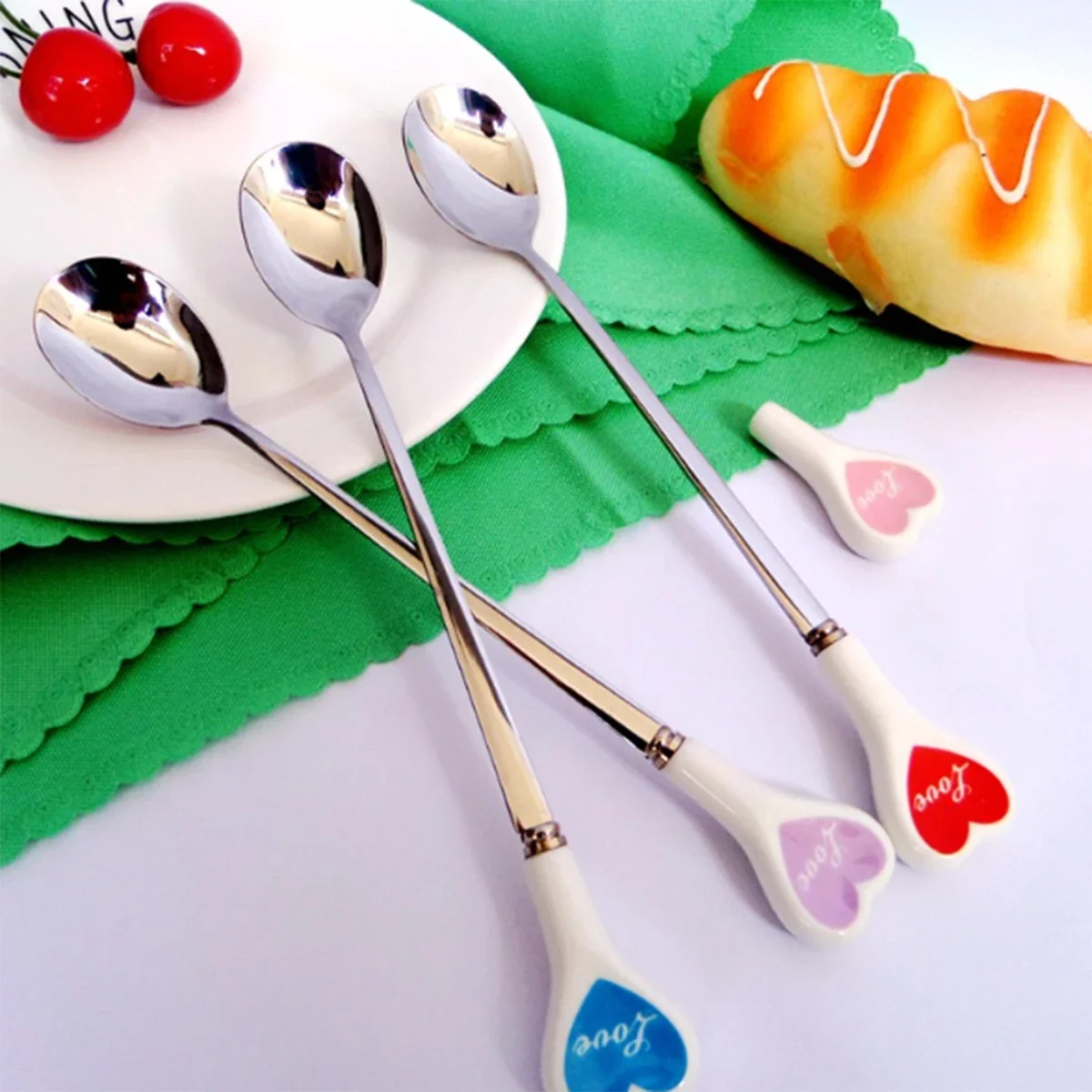 random-creative stainless steel spoon, heart-shaped ceramic coffee stirrer, honey spoon, tea spoon, and ice cream dessert spoon