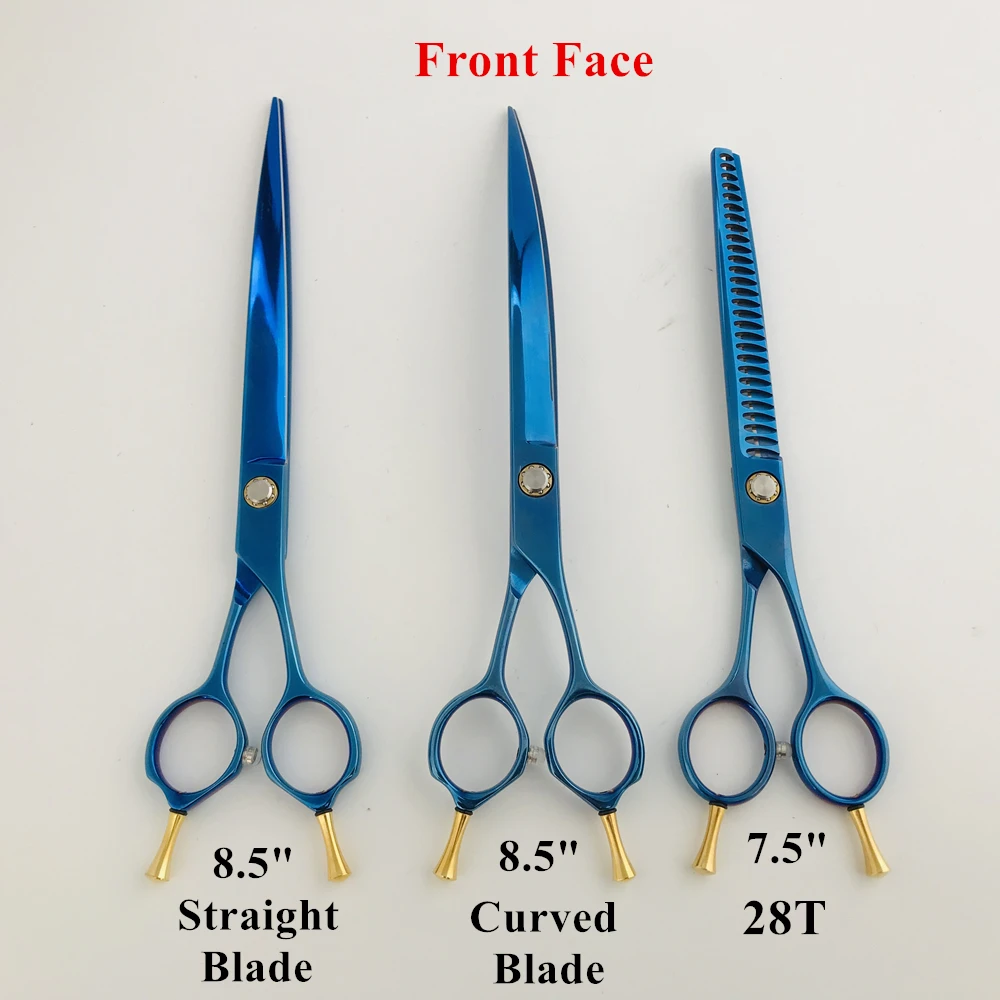 8.5 7.5 Inch Blue 440C Steel Pet Grooming Scissors Shears Dogs Cats Salon Sets Kits Titanium 8.0 Chain Ball Bearing Screw