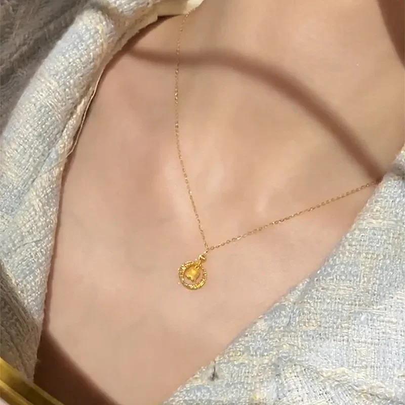 VivoGoldWomen's Luxury 9999 24K Real Gold Ringing Rocking Lily of the Valley Necklace New Delicate Luxury Flower Pendant