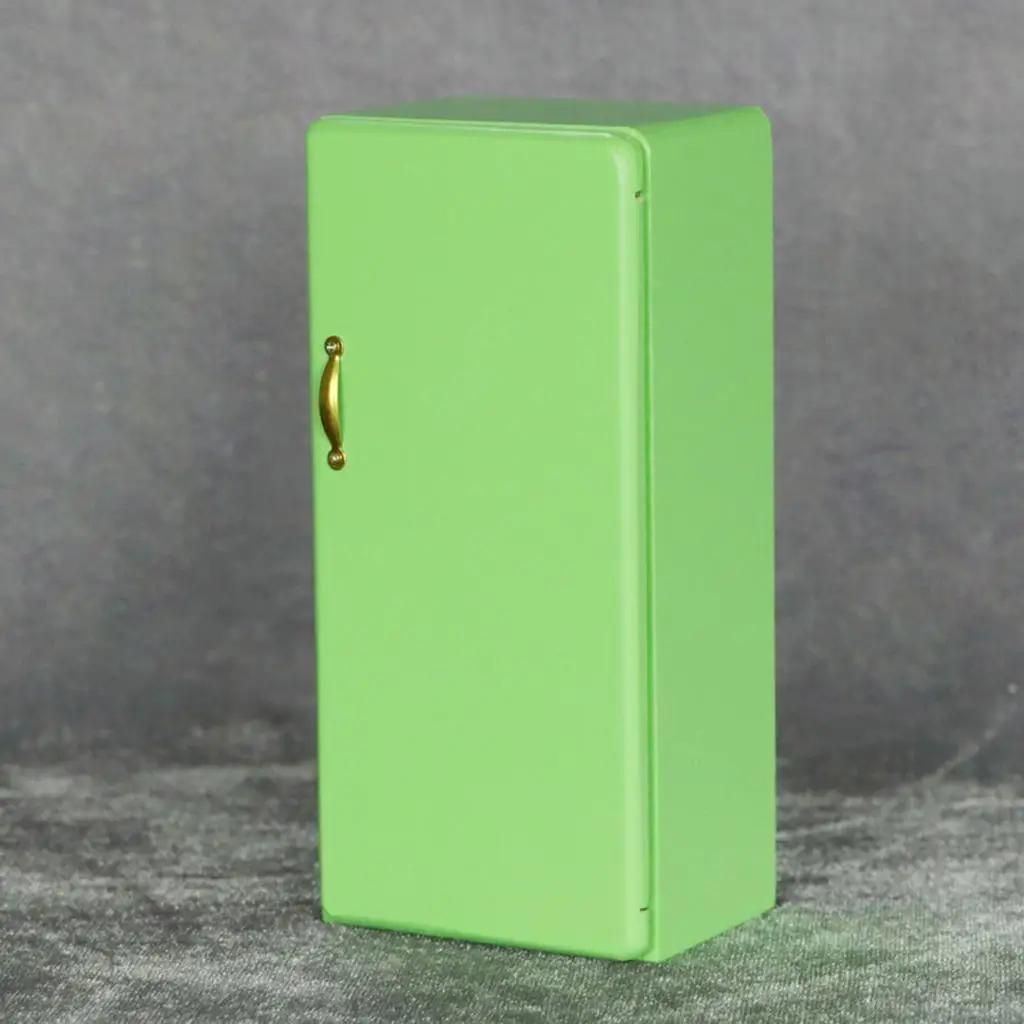 1/12 인형의 집 주방 가구 소형 나무 복고풍 냉장고 냉동고