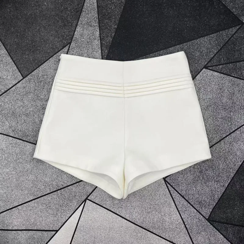 2025年新作オリジナルショートパンツ ハイウエスト 無地 多用途 アウターウェア Aラインパンツ ジッパー付き カジュアル エレガント ホットパンツ