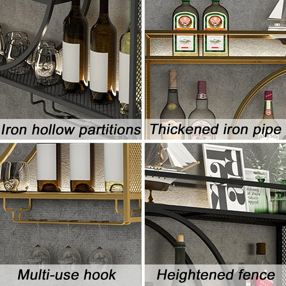 Armoire à vin murale en métal T1 avec porte-verre, cave à vin ronde à 3 couches T1, armoire à bar de grande capacité, 39.3 po