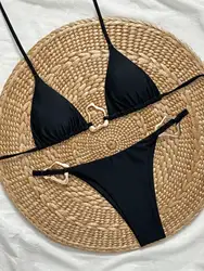 Sexy Rings Micro Bikini 2025 Women Swimsuit Solid Swimwear Thong Bikinis Set Brazilian Beach Wear Bathing Suit Biquini Female