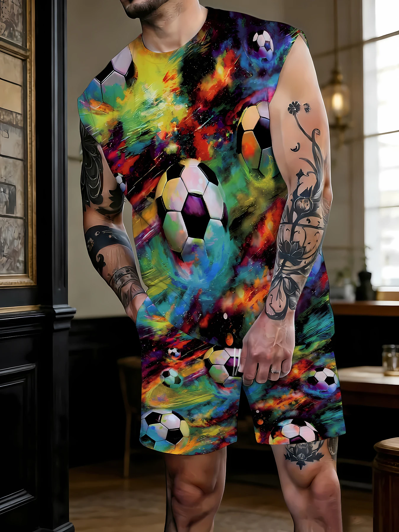 

Men's Quick Dry Tank Top and Shorts Set Polyester Athletic Gym Workout 2 Piece Suit Standard Size