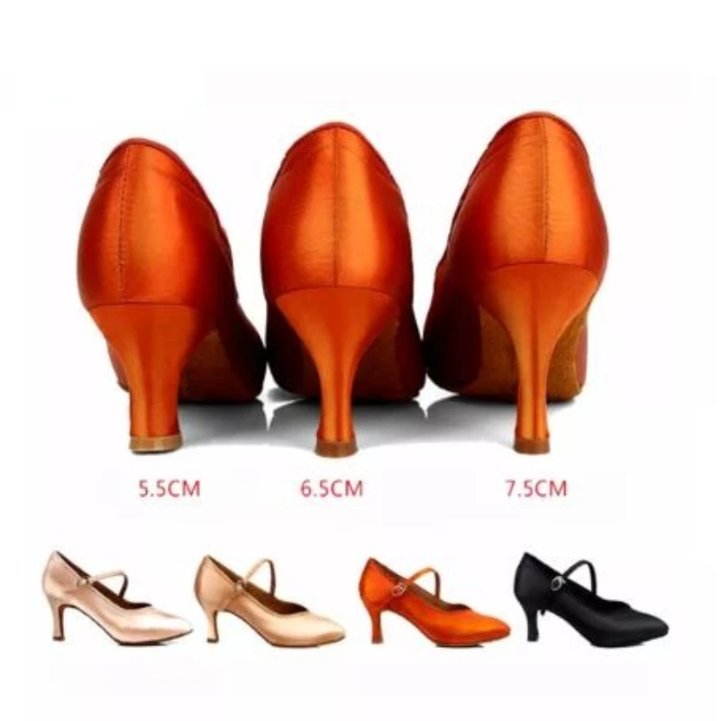 Standard Women Dance Shoes Tan Satin High Low Heel Ladies Ballroom Dance Shoes Soft Outsole Modern Dance Shoes High Heel