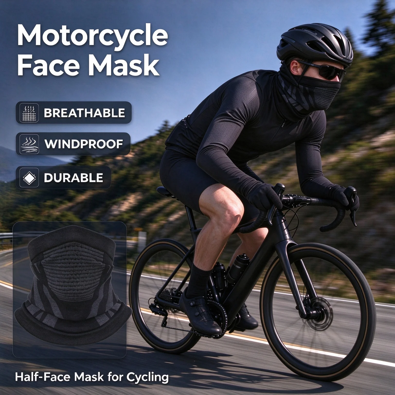 1PC Grey Motorcycle Face Mask with Neck - Warming Feature for All - Season Riding, Breathable Mesh ,Great Gift for Men/Women