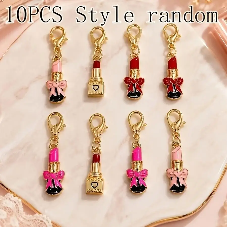 1/5/10/20/50/100pcs Enamel Pendants in the Shape of Lipstick and Perfume Bottles, Gold Lobster Clasps, Cosmetics-Themed Hanging