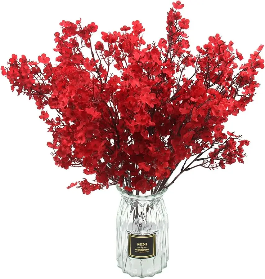

10 Pcs Babys Breath Artificial Flowers Real Touch Fake Red Flowers Silk Plants for Christmas Home Decor Indoor Floral Arrangemen