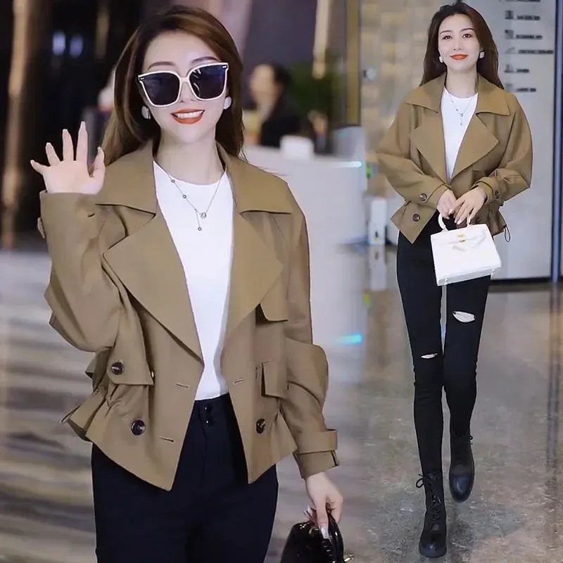 

2023 New Spring Autumn Women Jacket Long Sleeve Top Casual Windbreaker Loose Pocket Outwear Lightweight Basic Coat Black Clothes