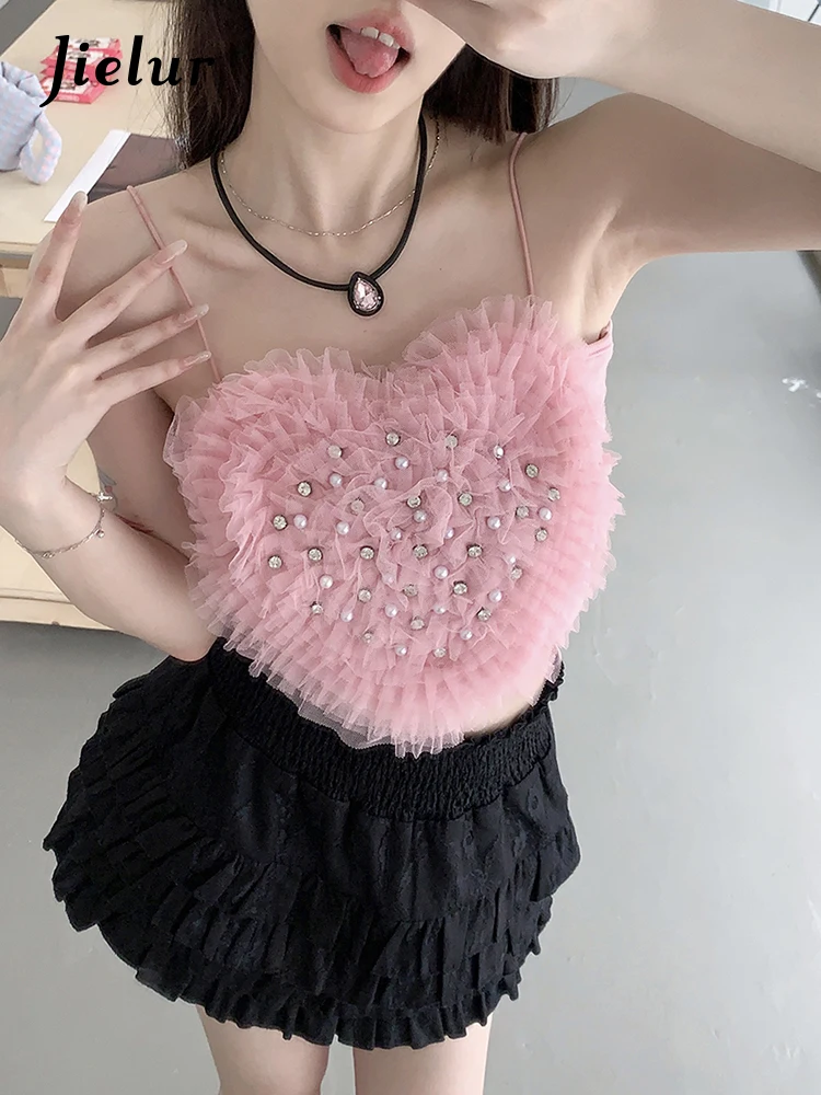 

Jielur Summer New Sexy Sweet Slim Women's Tanks Fashion Street Solid Color Tanks Woman Pink White Young Sleeveless Top Female