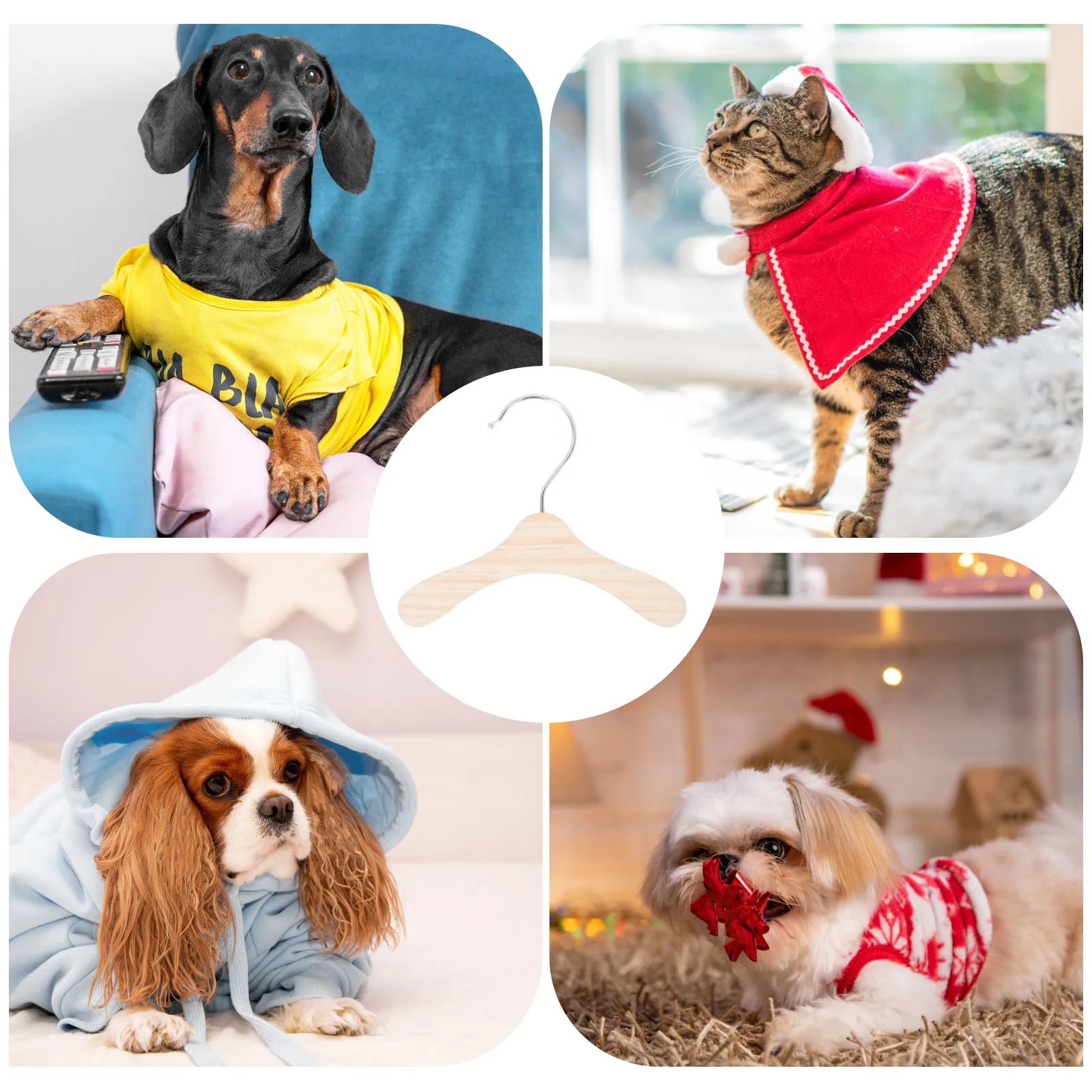 

10pcs Wooden Clothes Hanger Dog Clothing Rack Simple Style Wooden Pet Clothing Hanger Organizer For Pet Apparel Storage
