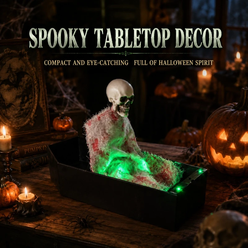 Halloween Skeleton Coffin Voice Activated Horror Sound LED Light Up Yard Outdoor Garden Party Decoration Green
