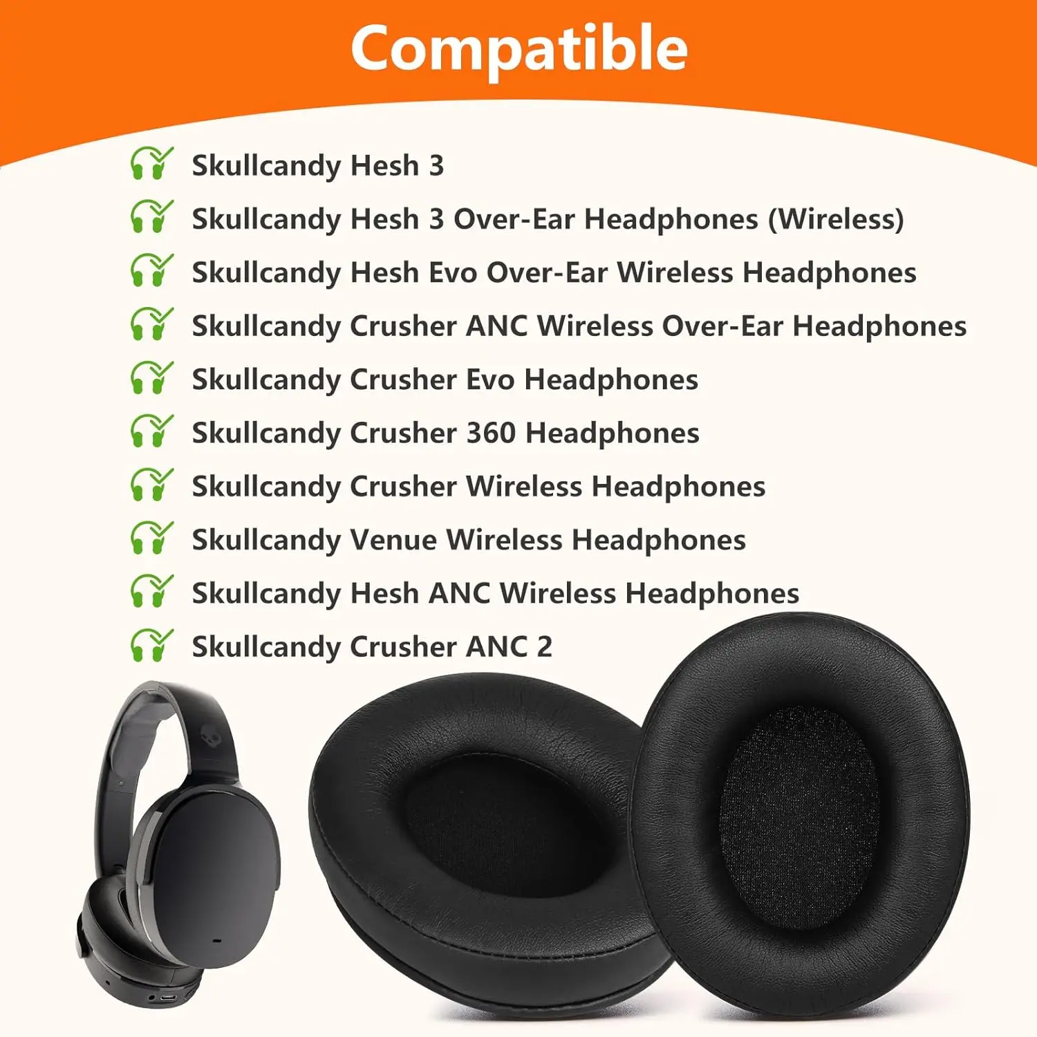 Almofadas de Substituição para Fones de Ouvido Skullcandy Crusher EVO360, Compatíveis com Skullcandy Crusher EVO/360/Wireless/ANC 2, Hesh 3/EVO/ANC, e Fones de Ouvido Venue Wireless