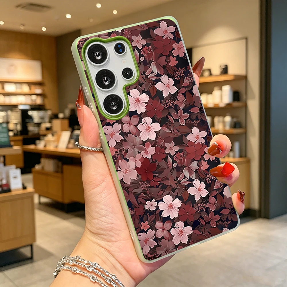 Rote Rosa Blumenmuster Candy Jelly Dual Layer Stoßfeste Anti-Fall-Handyhülle für Samsung S26 S25 S24 S23 Ultra Plus FE