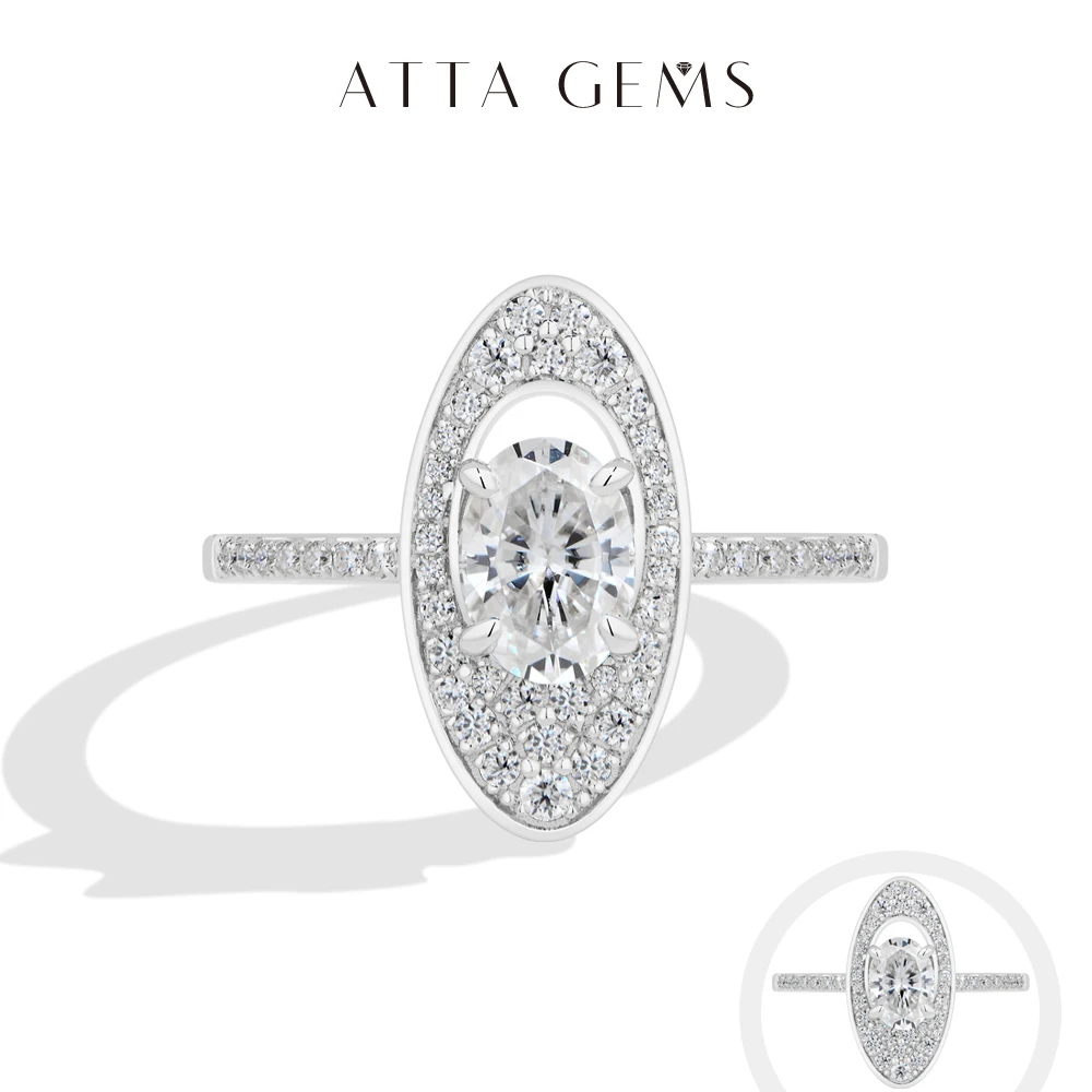 ATTAGEMS Original neuer vollsynthetischer Moissanit-Ring, ovaler Schliff, 1 Karat, S925-Sterlingsilber, luxuriöse Verlobungs- und Eheringe für Frauen