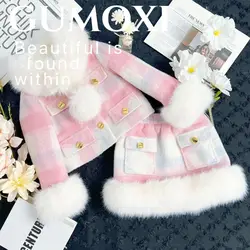 Single Breasted Coat+Shortskirt 2PCS Kids Winter Princess Clothes Set Toddler Girl Autumn Clothing Children Lattice Elegant Suit