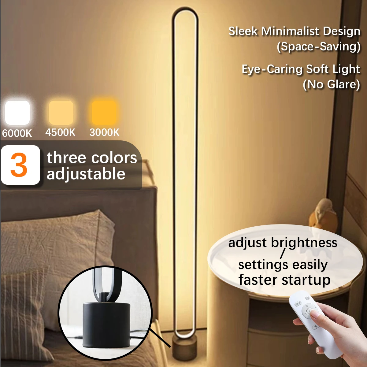 

Современный минималистичный светодиодный торшер (креативный дизайн, пульт дистанционного управления и голосовое управление) — для гостиной, кабинета и спальни