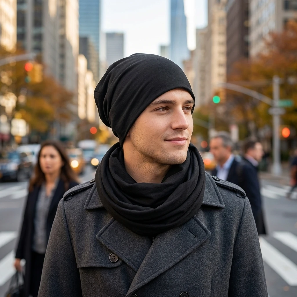 Modal Neck Gaiter Hat Thin Warm Unisex Head Cover and Neck Warmer Breathable Stretch Solid Color Headwear for Spring and Fall