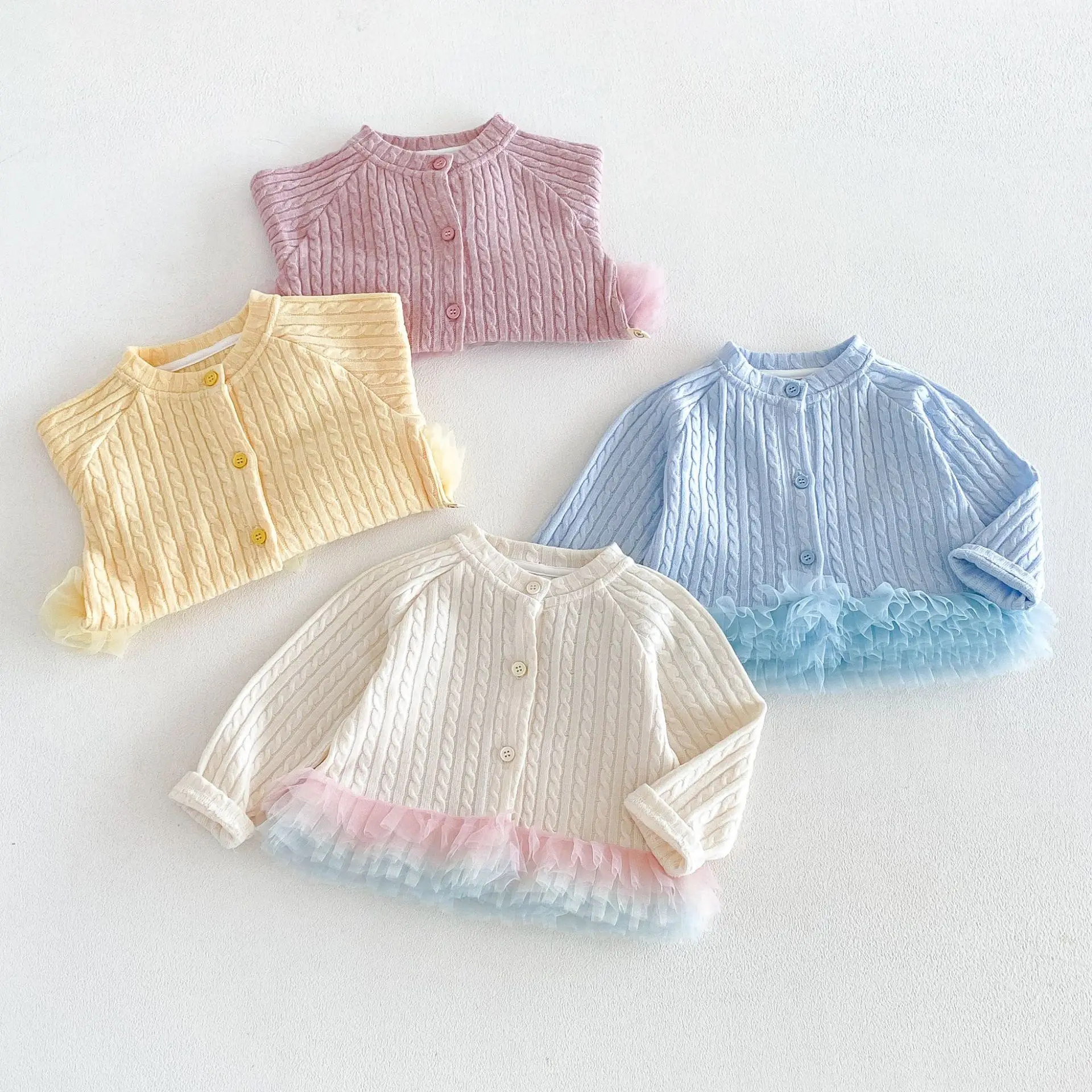 Girls Suit 2026 Spring and Autumn New Childrens Wear Korean Girl Baby Texture Sense Mesh Knitted Shirt Micro Slacks Two Sets