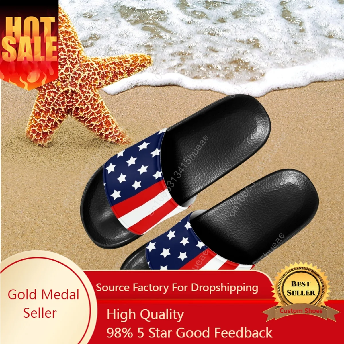 

BELIDOME Luxury Designer American Flag Pattern Sandals Fashion Home Adult Comfortable Anti-Slip Slippers Cool Beach Slides Gift