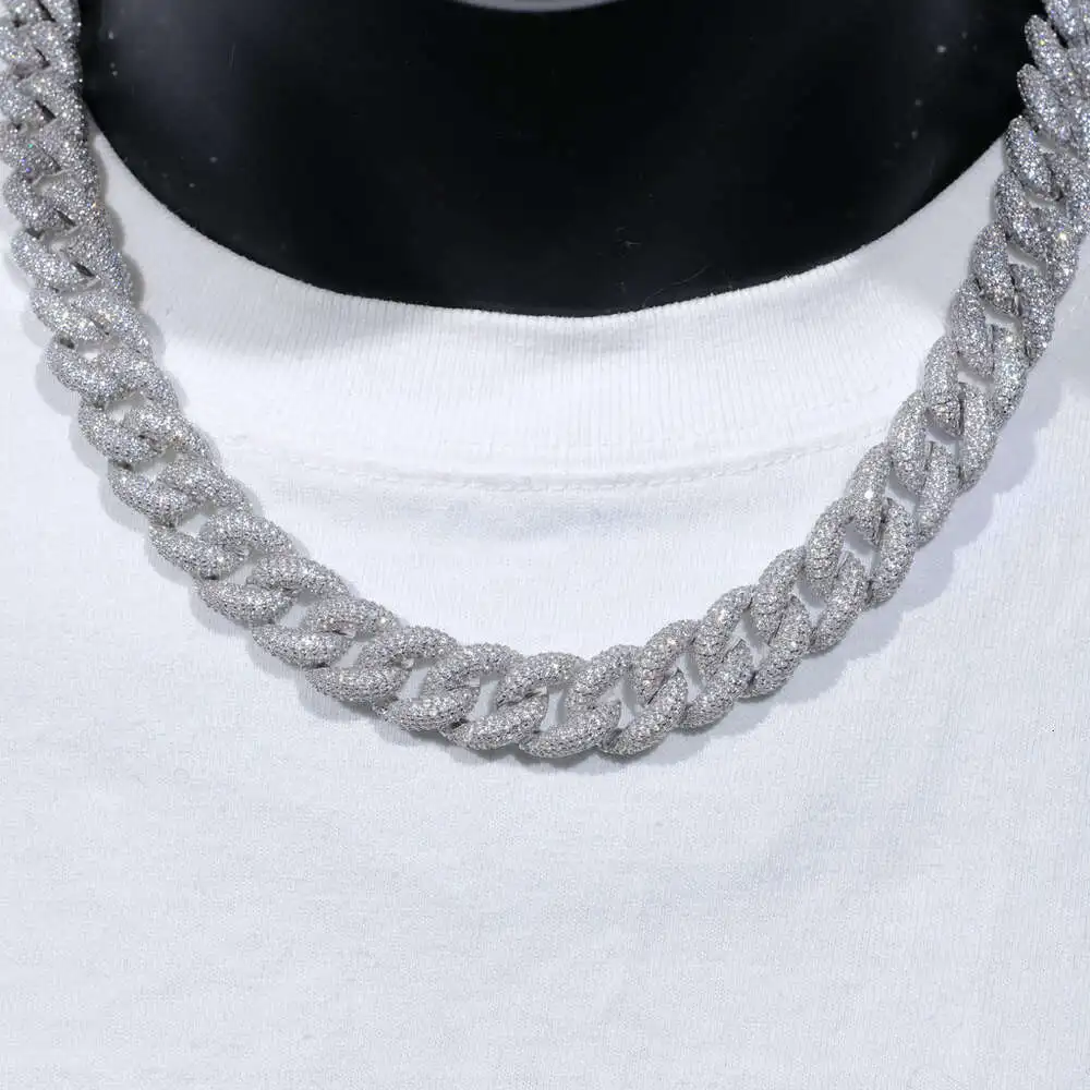 Necklace Hip Hop Jewelry 925 Silver Vvs Diamond Moissanite Iced Out Cuban Link Chain 15mm 5-row Iced Cuban Chain