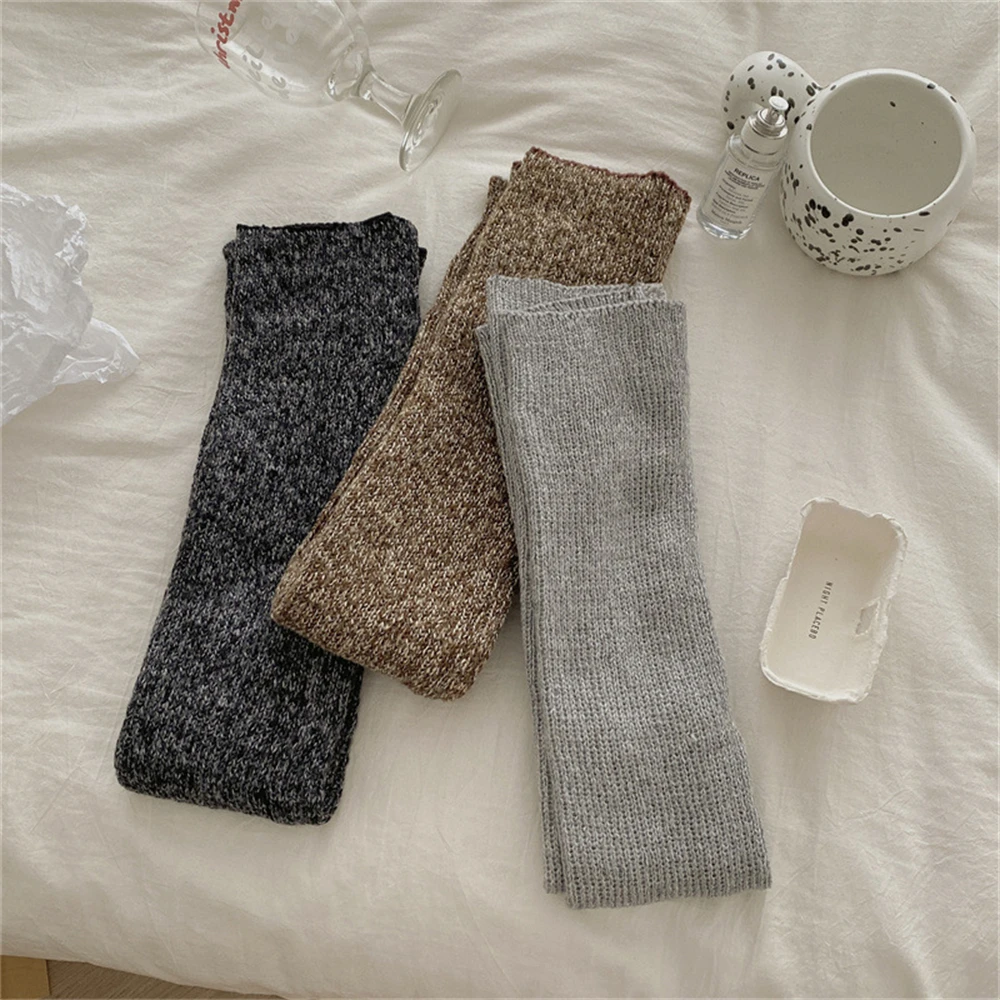 Winter Leggings Vertical Stripes Solid Color Girls Japanese Knitted Over-the-Knee Socks Lolita JK Uniform Foot Cover Leg Warmers