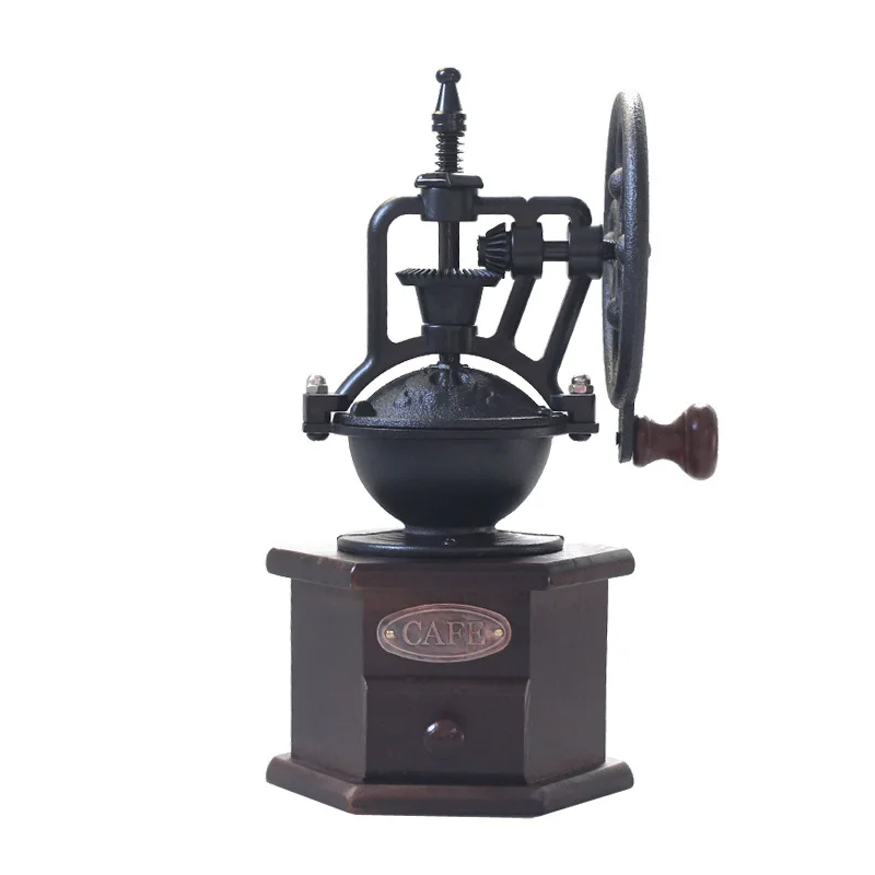 Cast iron Ferris wheel hand crank coffee grinder wooden manual grinding machine freshly ground grinder lightweight luxury retro