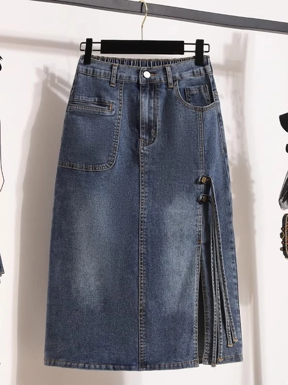 

plus Size Denim Skirt Spring 2025 New Sle Loose Elastic Mid-Length Straight Cut High Waist Color Commute Friendly