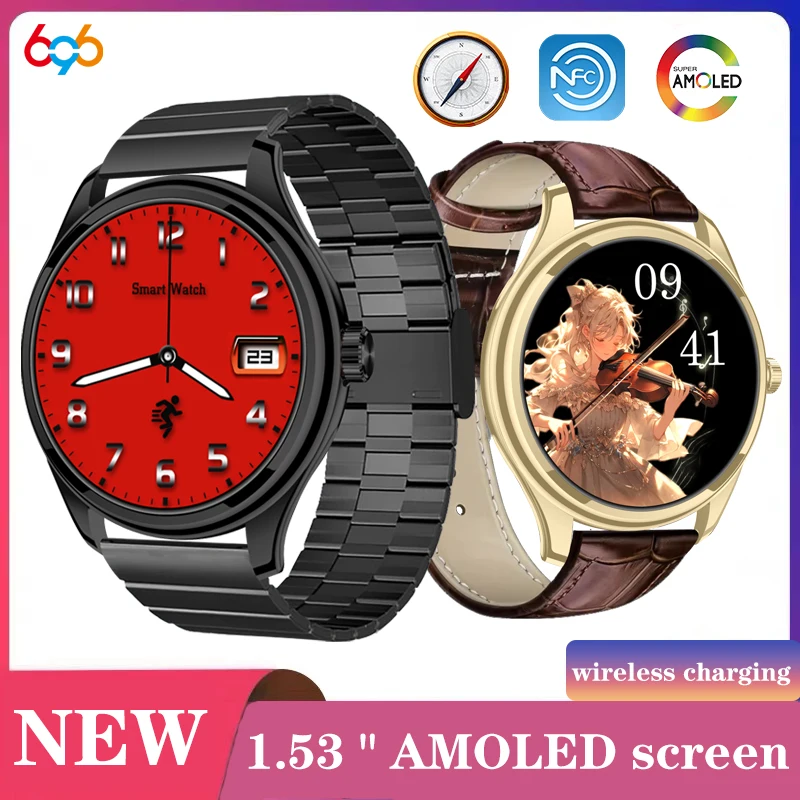 

Ultrathin 1.53" AMOLED Screen Outdoor Compass Map Smart Watches Waterproof Blue Tooth Call Smartwatch NFC Sports Voice Assistant