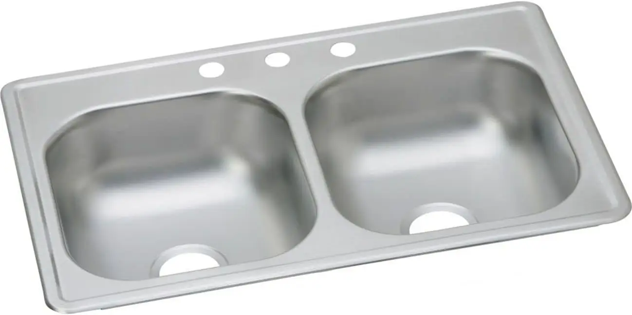D233193 Dayton Equal Double Bowl Drop-in Stainless Steel Sink, 33 x 19 x 6.5