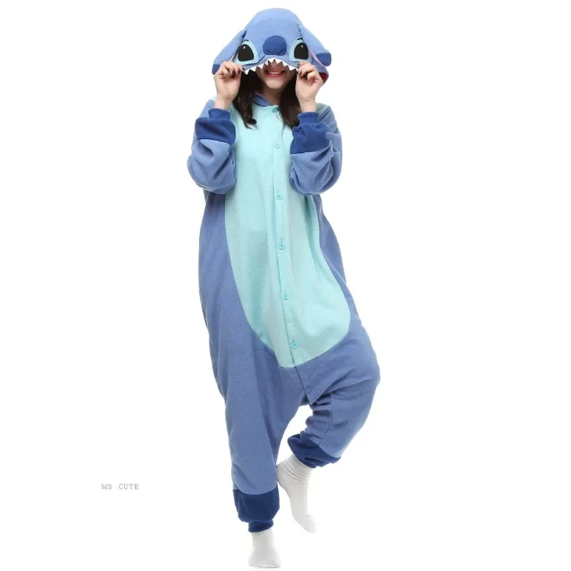 Stitch Kigurumi Onesie Kawaii วัยรุ่นผู้หญิงชุดนอน Flannel WARM Soft โดยรวม Onepiece Night Home Sleeping Jumpsuit