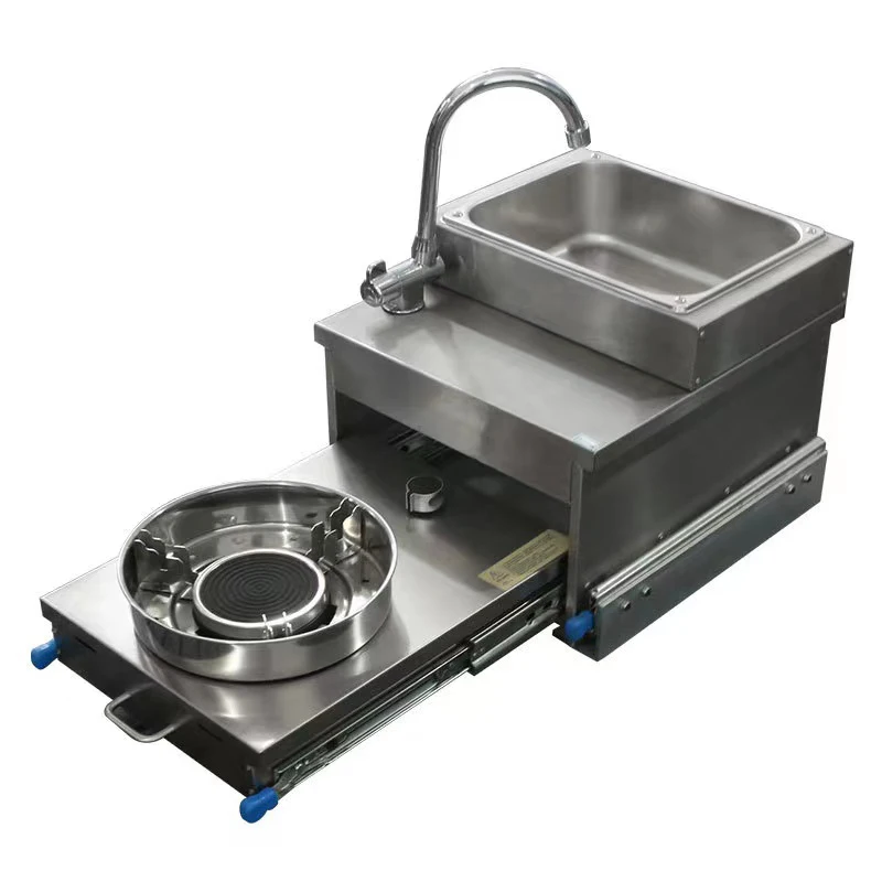 Stainless Steel RV Kitchen Sink with Gas Stove Slide Out Auto Parts for Camper Trailer Caravan Motorhome